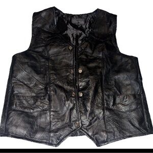 Leather Works USA  Black Patchwork Motorcycle Biker Vest Men’s Medium Snap Up